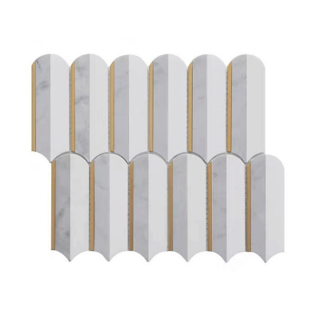 โมเสคหินอ่อน TIMELESS TILES รุ่น ROYAL FEATHER 23.5X28.5 ซม. สีเทาขาว_0